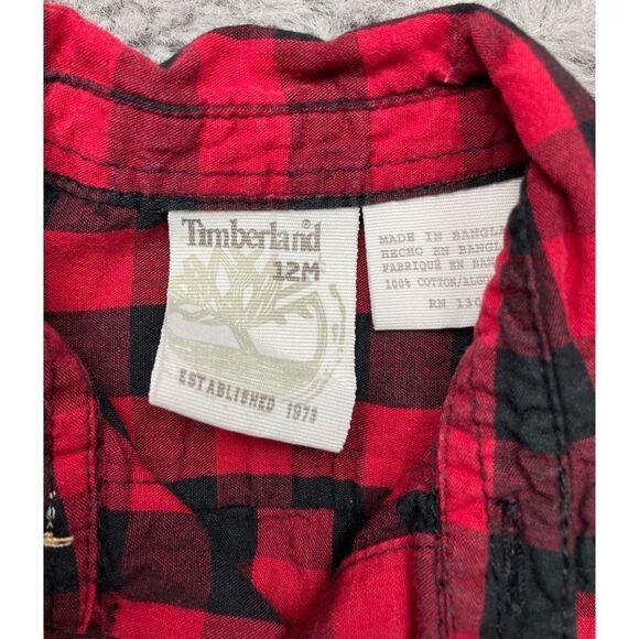 Timberland red and black plaid long sleeve button up shirt - Picture 3 of 4